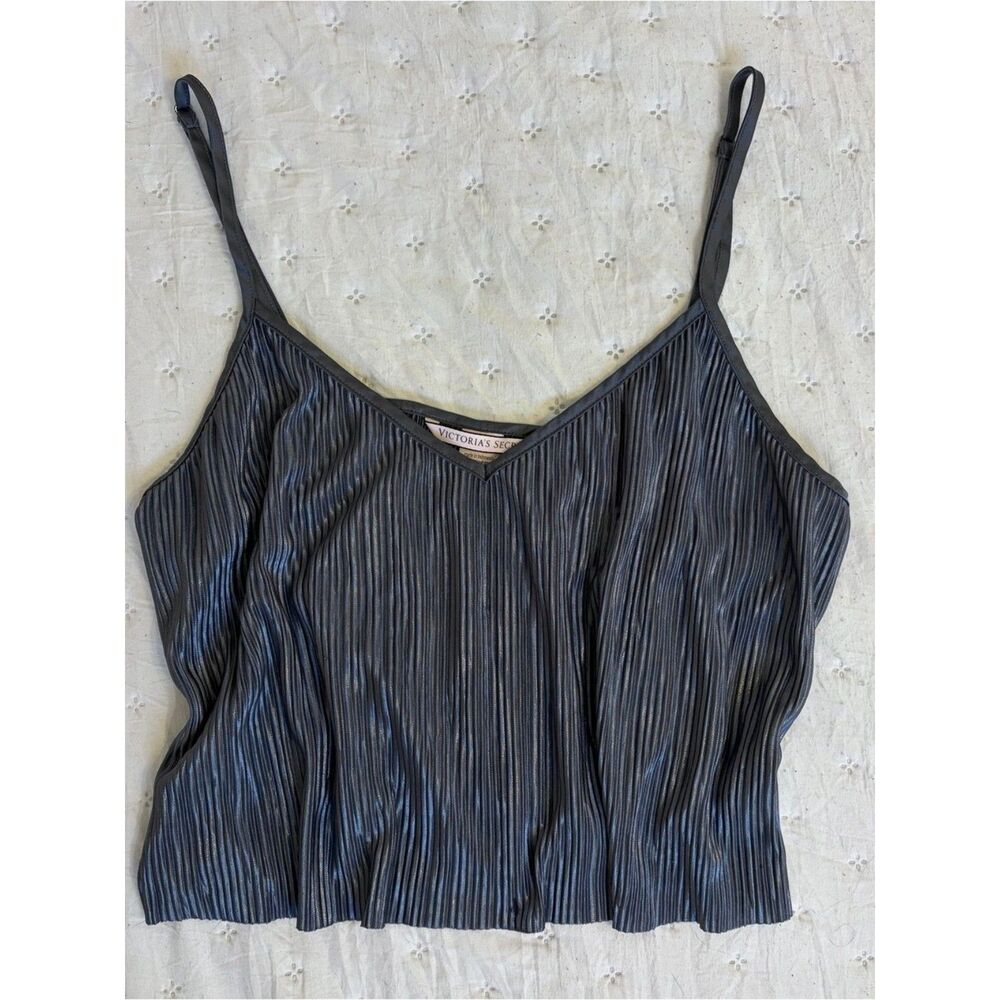 y2k indie sleaze vintage Victoria’s Secret black metallic pleated cami tank top